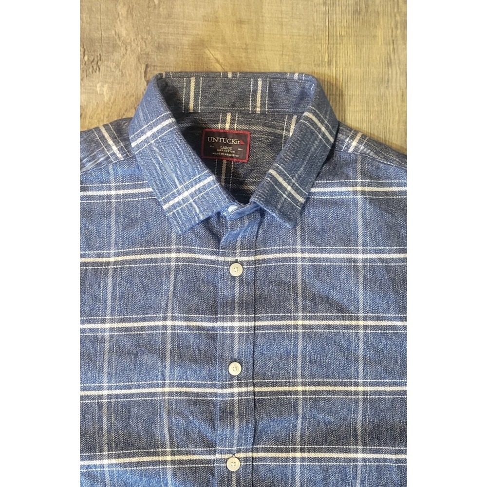UNTUCKit Mens Large Blue Plaid Flannel Button Up Shirt 100% Cotton Brignole EUC